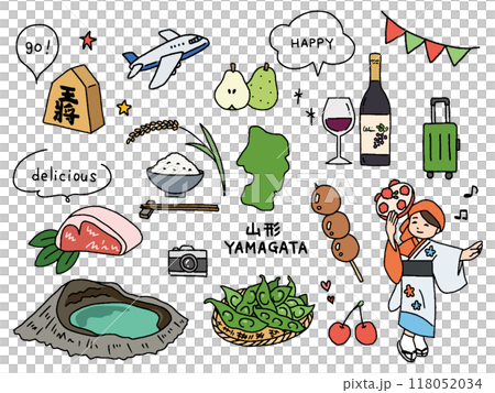 山形の手描きイラストセット 118052034