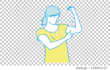 A simple illustration of a woman with a complex about her upper arms A simple illustration of a woman with a complex about her upper arms 118052217