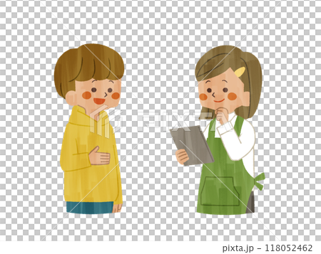 Male and female staff having a conversation - Gash 118052462