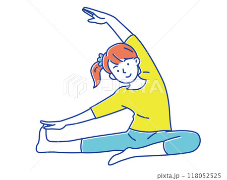 座ってストレッチする若い女性 座ってストレッチする若い女性 118052525