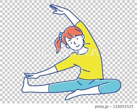 Young woman sitting and stretching 118052525