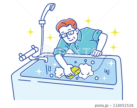 風呂をピカピカに掃除するシニア男性 118052526