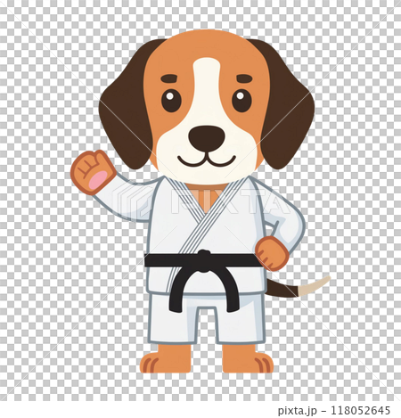 穿著柔道服的比格犬2發出指令/傳單和海報的材料 穿著柔道服的比格犬2發出指令/傳單和海報的材料 118052645