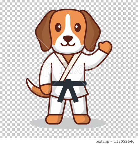 身穿柔道服的比格犬3發出指令/傳單和海報的資料 身穿柔道服的比格犬3發出指令/傳單和海報的資料 118052646