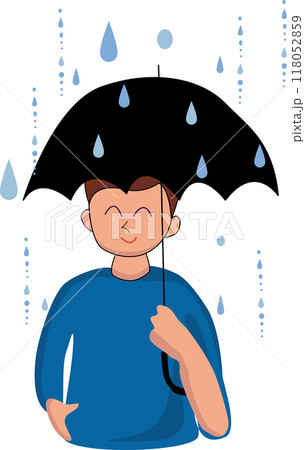The boy holds open umbrella in his hand 118052859
