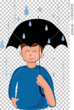 The boy holds open umbrella in his hand 118052859