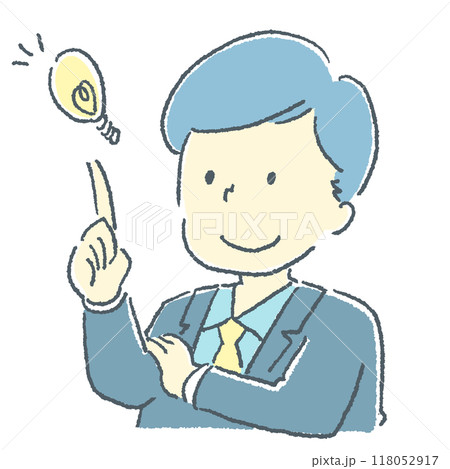 スーツを着た若い男性がアイデアを閃いたイラスト スーツを着た若い男性がアイデアを閃いたイラスト 118052917