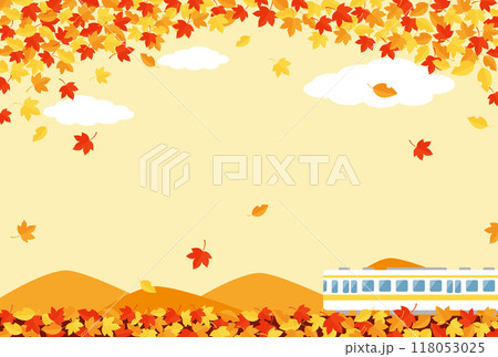 秋の紅葉と走る電車の背景イラスト 118053025