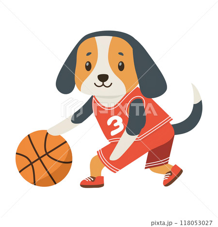 バスケットボールをするビーグル8／チラシやポスター用素材 118053027