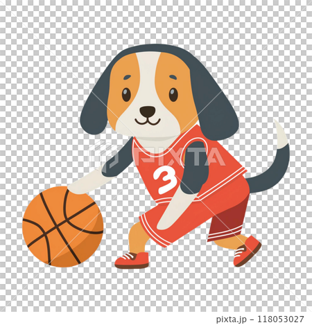 バスケットボールをするビーグル8／チラシやポスター用素材 118053027