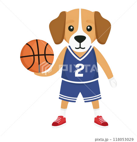 バスケットボールをするビーグル6／チラシやポスター用素材 118053029