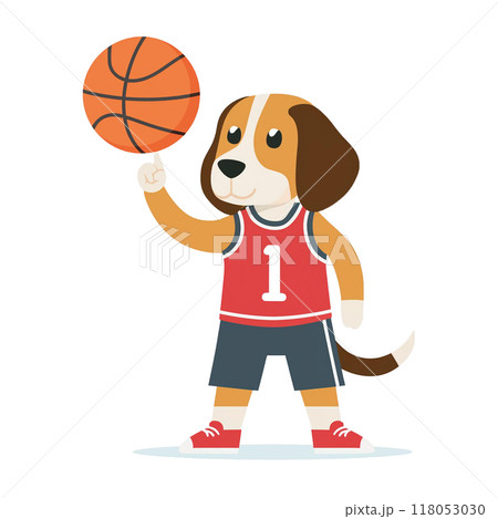 バスケットボールをするビーグル5/チラシやポスター用素材 バスケットボールをするビーグル5/チラシやポスター用素材 118053030