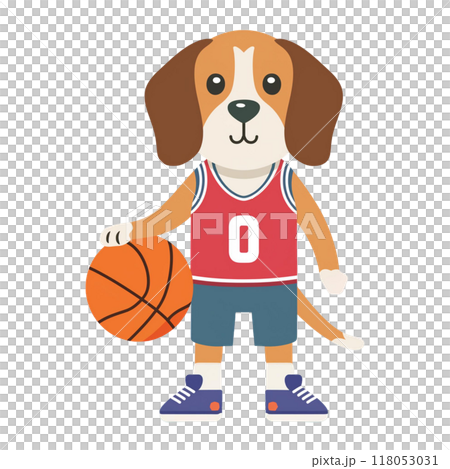 バスケットボールをするビーグル4／チラシやポスター用素材 118053031