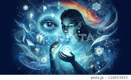 A woman who conjures visions of clairvoyance, precognition and foresight. 118053053