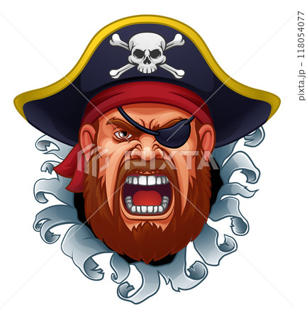 Pirate Captain Angry Mascot Cartoon Man Face Head 118054077
