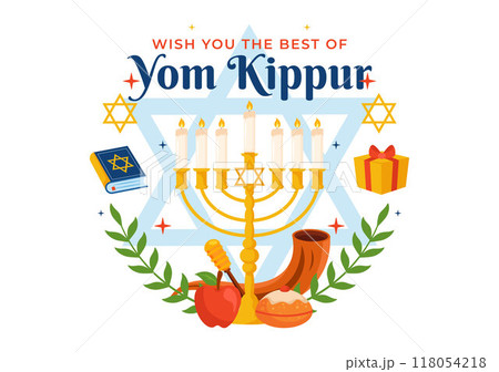 Yom Kippur Celebration or Wish You a Blessed Day Vector Illustration for the Day of Atonement in Judaism and for the Jewish Holiday in a Background 118054218