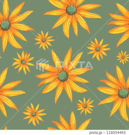 Topinambur Flower Seamless Pattern. Floral Digital Paper. Topinambur Flower Seamless Pattern. Floral Digital Paper. 118054465