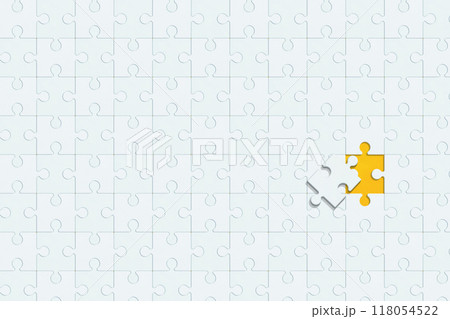 1ピース欠けた無地のパズルが置かれたオレンジ色の背景 1ピース欠けた無地のパズルが置かれたオレンジ色の背景 118054522