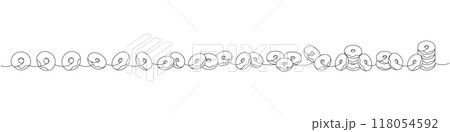 Set of donuts. Delicious donuts one line continuous drawing. Bakery sweet pastry food. Vector linear illustration. 118054592
