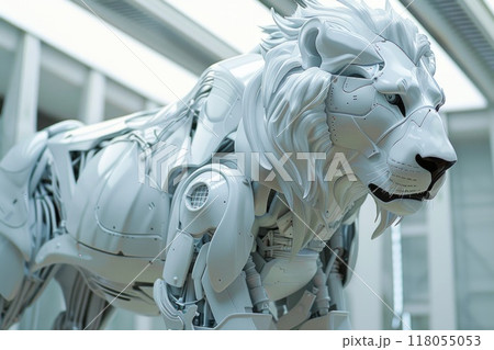 Futuristic lion robot, mechanical robot. Generative AI 118055053