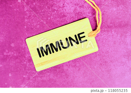 Top view concept. Immune word written on a card with a rope on an abstract background 118055235