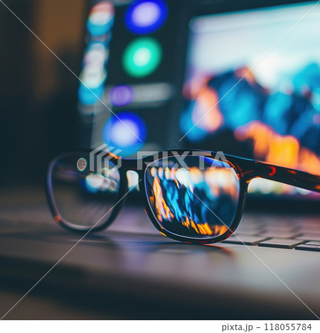Close-up shot of eyeglasses resting on a...のイラスト素材 [118055784] - PIXTA