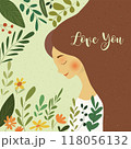 Mother day card design with illustration of spring flowers bouquet and green leaves 118056132