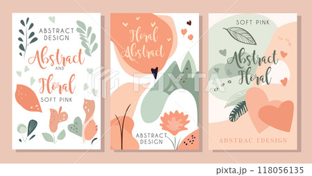Father Day modern greeting cards in pink pastel colors with abstract flowers and shapes 118056135