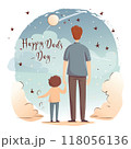 Happy Father day flat illustration with dad and son standing together from back , holding hands and looking at the sky 118056136