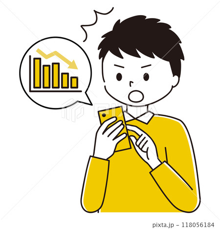 スマホで資産の下落を確認する男性のイラスト 118056184