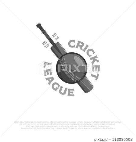 simple cricket logo template. vector design illustration of cricket ball bat icon in retro vintage style 118056502