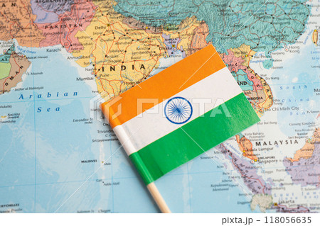 Bangkok, Thailand December 7, 2023, India flag on world map. 118056635