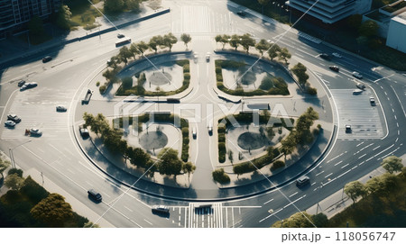 aerial roundabout intersection 118056747
