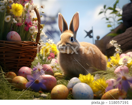 easter bunny in a basket 118057191