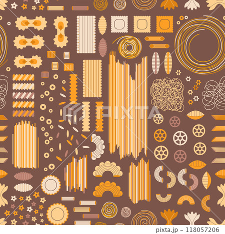 Italian Pasta and Spaghetti Types Pattern 118057206
