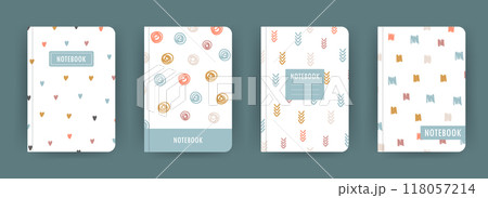 Cover page notebook collection. Templates with Bohemian elements. Perfect for diary, books, magazines, journals, catalogs, planners and flyers. Vector layouts 118057214