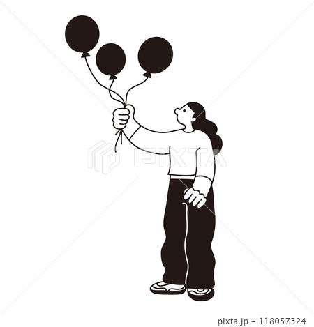 風船を持った女性のベクター線画 風船を持った女性のベクター線画 118057324