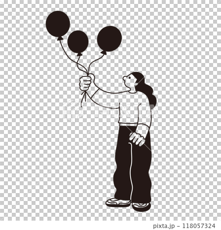 風船を持った女性のベクター線画 風船を持った女性のベクター線画 118057324