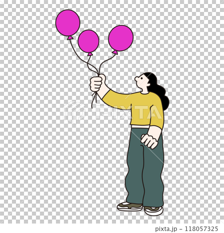 風船を持った女性のベクター線画 118057325