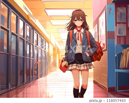 anime school girl in uniform 118057483