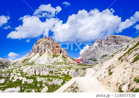 Dolomites, Italy. Great view of Sasso di Sesto in Sexten Dolomiti range, South Tyrol. Location Cortina d'Ampezzo. 118057530