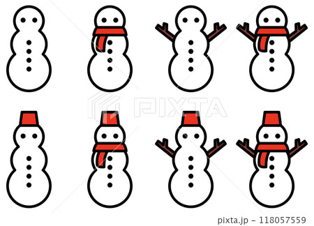 様々な形の雪だるまのベクターイラストセット 様々な形の雪だるまのベクターイラストセット 118057559