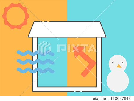 シンプルな断熱材が付いた家の夏と冬のイメージ 118057848