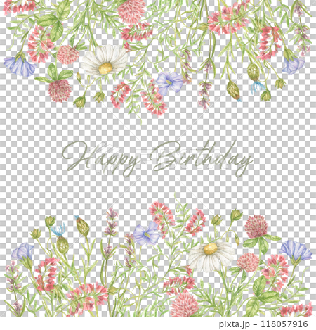 Watercolor frame made of wildflowers. Elements of floral design. Elegant illustration of a floral frame for wedding invitations, postcards, backgrounds, tags, posters, packaging Watercolor frame made of wildflowers. Elements of floral design. Elegant illustration of a floral frame for wedding invitations, postcards, backgrounds, tags, posters, packaging 118057916