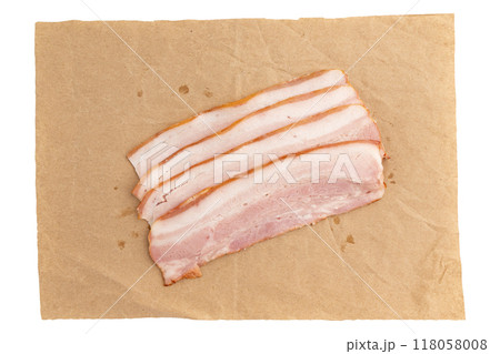 pieces of fresh bacon isolated on white background pieces of fresh bacon isolated on white background 118058008