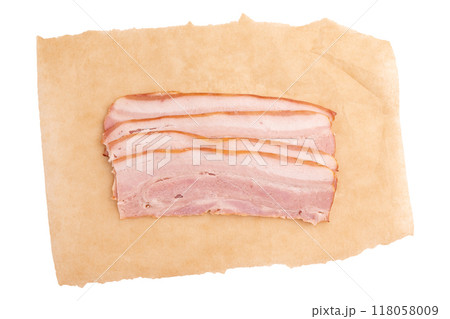 pieces of fresh bacon isolated on white background 118058009