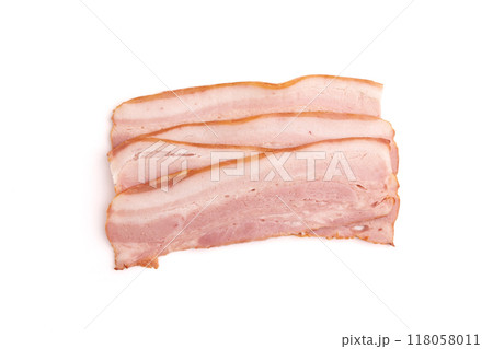 pieces of fresh bacon isolated on white background pieces of fresh bacon isolated on white background 118058011