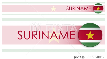 Suriname flag horizontal web banner in modern neomorphism style. Webpage Suriname country header button for mobile application or internet site. Vector 118058057