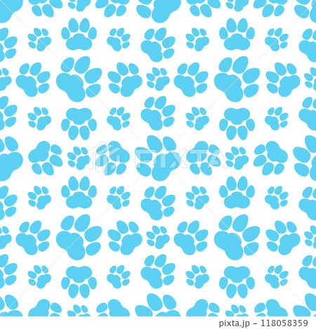 Paw print seamless repeating background pattern. Cat or dog footprints. Vector illustration.  118058359