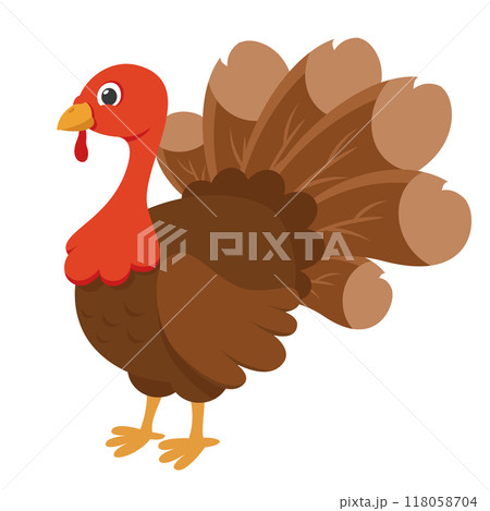 Turkey bird with fluffy tail on white background. Thanksgiving Day 118058704